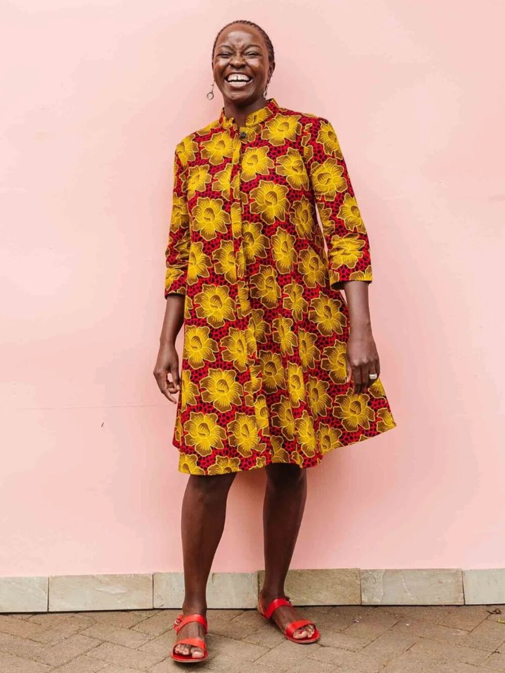 Zuri Kenya Dress Vibrant Floral Print Goldenrod Standard NWT L